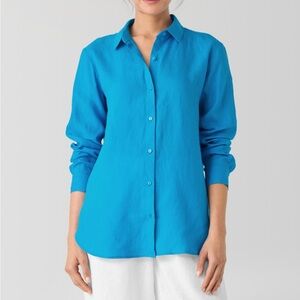 Eileen Fisher Organic Handkerchief Linen Collar Shirt Blue Size Small
